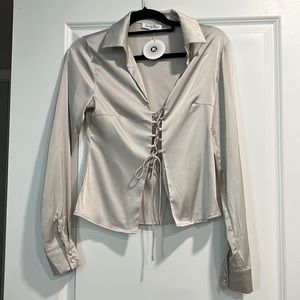 Emory Park satin lace up top - S